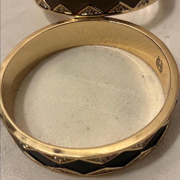 House of Harlow 1960 Bangles/ Bracelets Sunburst Nicole Richie Gold Pave/Leather - Picture 5 of 11